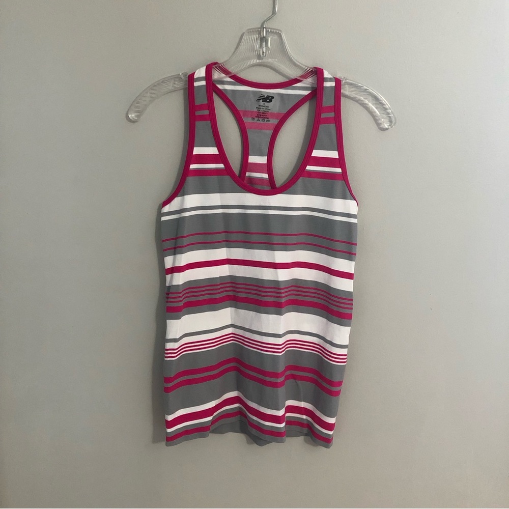New Balance Pink, White & Gray Racerback Work Out Tank, Size Small